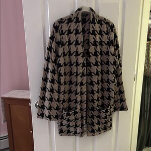 Ann Taylor Black and Brown Houndstooth Teddy Jacket